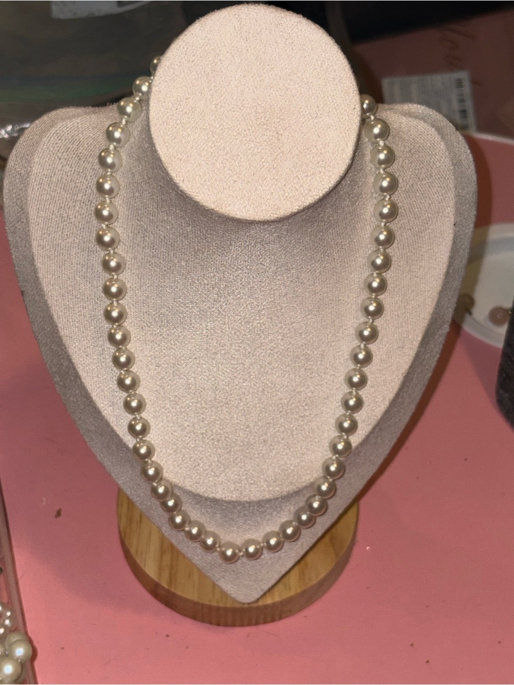Vintage Faux Pearl Necklace Knotted Strand Gold Tone Filigree Clasp